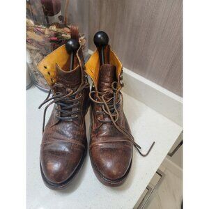 Overland Telluride Bison Leather Round Toe Western Cowboy Work Boots Brown 10D